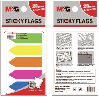 Index steag, 45 x 12mm, 5 culori, 20 file per culoare M&G