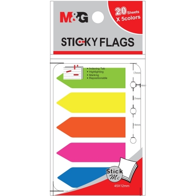 Index steag, 45 x 12mm, 5 culori, 20 file per culoare M&G