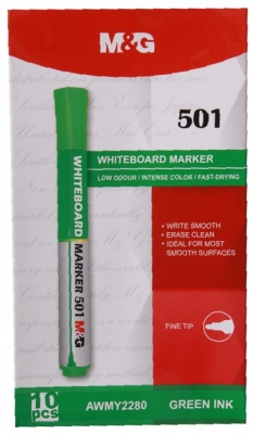 Marker pentru tabla alba M&G 501, verde, 10 marker/cutie