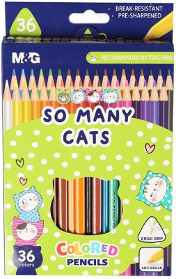 Creioane colorate triunghiulare, So many cats, 36 culori/set M&G