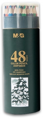 Creioane colorate hexagonale, ulei pastel, cutie cilindrica din carton premium, 48 culori/set, M&G