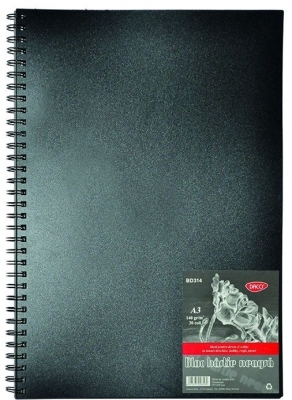 Bloc desen A3, hartie neagra, legat cu spira, coperta tare, 140 g/mp, 30 file Daco
