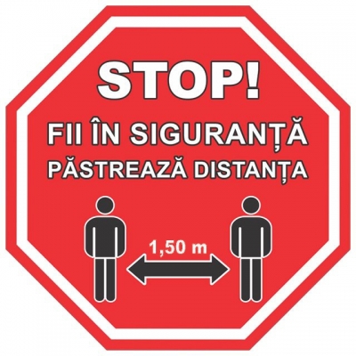 Sticker pardoseala Pastreaza distanta, 32 x 32 cm, autocolant PVC + laminare folie pardoseala