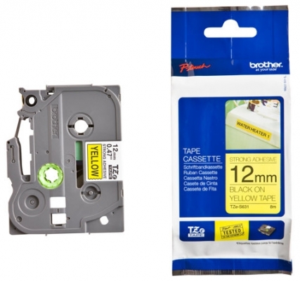 Banda Laminata Adeziva Black On Yellow Tzes631 Original Brother P-Touch E300Vp