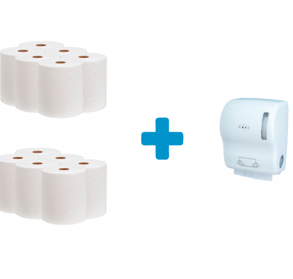 Prosop hartie PlusMatic Soft 6 buc/set EXTE, 2 baxuri + Dispenser prosoape de hartie autocut alb EXTE Cadou