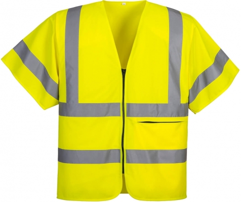 Vesta Hi-Vis, cu fermoar, cu jumatate de maneca, galben, Regular, Portwest