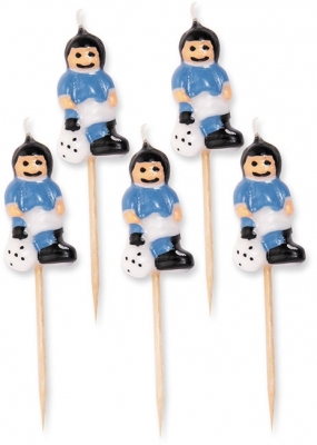 Lumanare decorativa Jucatori de fotbal albastru/alb 8 cm 5 buc/set Big Party