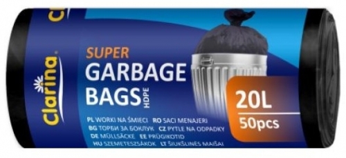 Saci menaj HDPE, 20L, 50 buc/rola, negru, Clarina