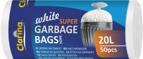 Saci menajeri Clarina, albi, HDPE Clarina, 20L, 50 buc/rola