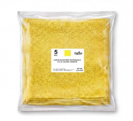 Lavete microfibra Clarina universale, galbene, 40 x 40 cm, 5 bucati/set, 250 gr/m2