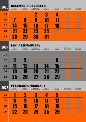 Calendar perete A3 CLASIC, Portocaliu, 2027