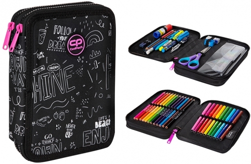 Penar echipat Jumper XL, 38 piese, 2 fermoare, B&W Scribble, CoolPack