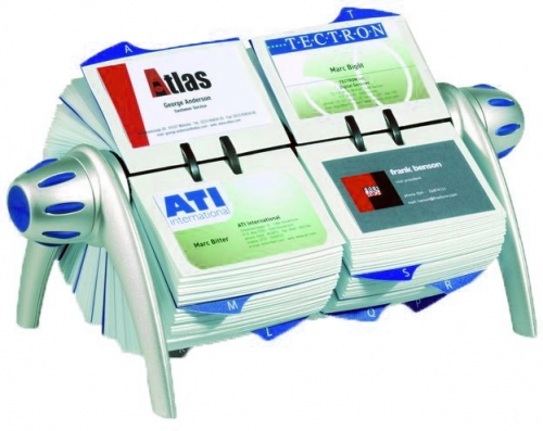 Suport rotativ pentru carti de vizita Visifix Flip Duo argintiu Durable