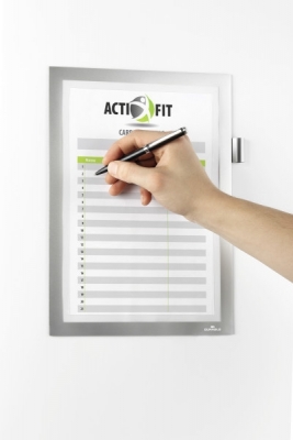 Rama magnetica autoadeziva Duraframe Note, cu suport pix, A4, gri Durable