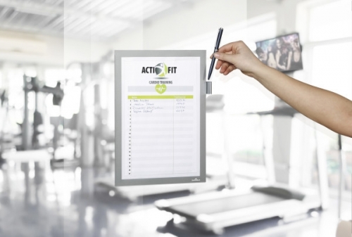 Rama magnetica autoadeziva Duraframe Note, cu suport pix, A4, gri Durable