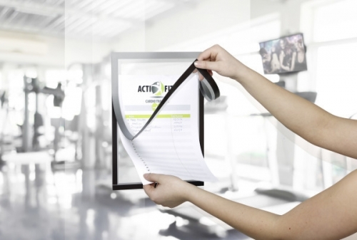 Rama magnetica autoadeziva Duraframe Note, cu suport pix, A4, gri Durable