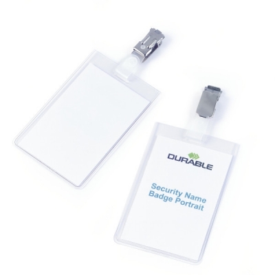 Ecuson vertical transparent clip metalic 90 x 60 mm 25 buc/set Durable