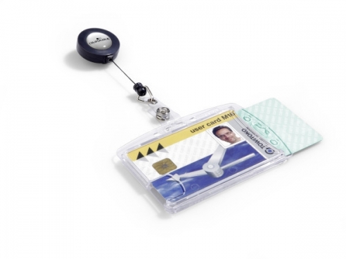 Ecuson dublu transparent cu snur retractabil 54 x 85 mm 10 buc/set Durable