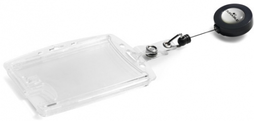 Ecuson dublu transparent cu snur retractabil 54 x 85 mm 10 buc/set Durable