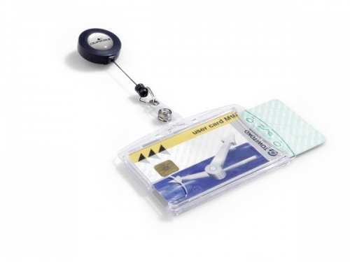 Ecuson dublu transparent cu snur retractabil 54 x 85 mm 10 buc/set Durable