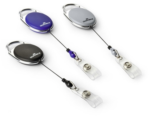 Dispozitiv cu snur retractabil pentru card forma ovala gri 10 buc/set Durable