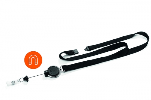 Dispozitiv cu snur retractabil pentru ecuson si snur textil de gat, Extra Strong, negru Durable