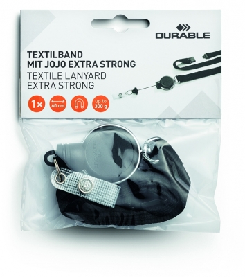 Dispozitiv cu snur retractabil pentru ecuson si snur textil de gat, Extra Strong, negru Durable