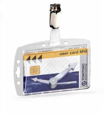 Suport pentru card ID inchis, cu clama, transparent, Durable