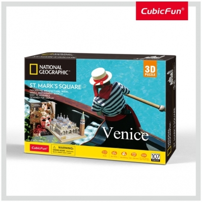 Puzzle 3D+Brosura-Piata San Marco 107 Piese Cubicfun