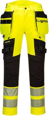 Pantaloni DX4 Hi-Vis Portwest, holster detasabil, galben/negru