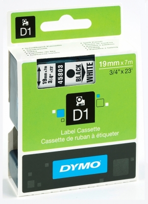 Banda D1 19 mm x 7 m negru-alb Dymo