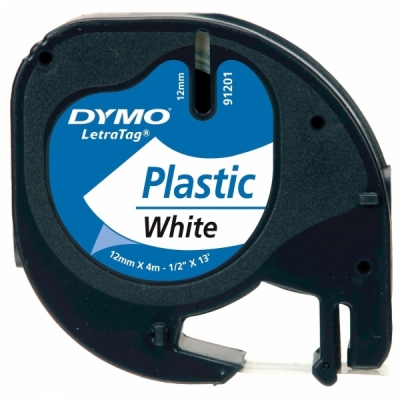 Banda Letratag plastic 12mm x 4m alb Dymo