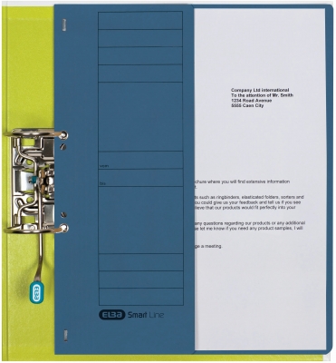 Dosar cu capse Elba Smart Eyelet A4 1/2, carton manila 250g/mp, Blue Angel, capacitate 200 file