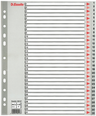 Index din plastic, A4 Maxi, index 1-31, Esselte