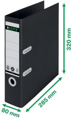 Biblioraft Leitz 180° Recycle, carton, partial reciclat, certificare FSC, reciclabil, A4, 50 mm, negru
