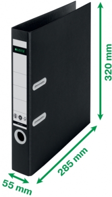 Biblioraft Leitz 180° Recycle, carton, partial reciclat, certificare FSC, reciclabil, A4, 80 mm, negru