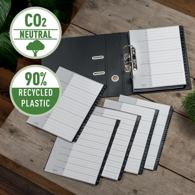 Index  Recycle, PP cu amprenta CO2 neutra, partial reciclat, reciclabil, A4 MAXI, 1-12, negru, Leitz