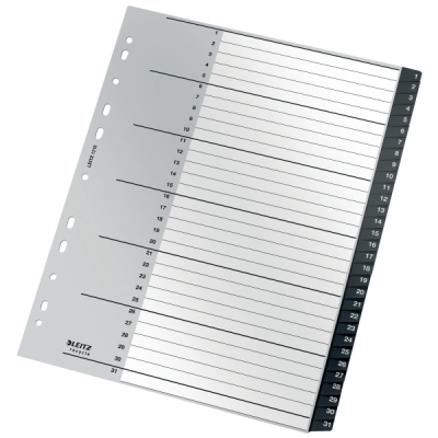 Index  Recycle, PP cu amprenta CO2 neutra, partial reciclat, reciclabil, A4 MAXI, 1-31, negru, Leitz