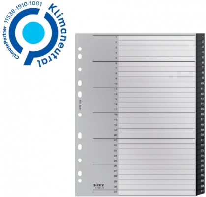 Index  Recycle, PP cu amprenta CO2 neutra, partial reciclat, reciclabil, A4 MAXI, 1-31, negru, Leitz