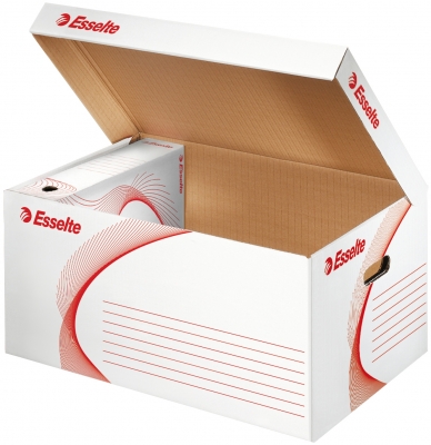 Container arhivare si transport Standard, deschidere superioara, carton, 100% reciclat, certificare FSC, reciclabil, alb, Esselte