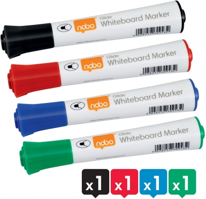 Marker pentru table si flipcharturi, varf rotund 3 mm, standard, blister, 4 buc/set, diverse culori NOBO