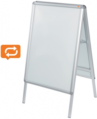 Panou dublu stradal, in forma de A, cu clip, aluminiu, rezistent la apa, A1, alb NOBO