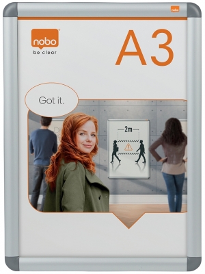 Rama pentru perete, aluminiu, cu clip, A3, gri NOBO