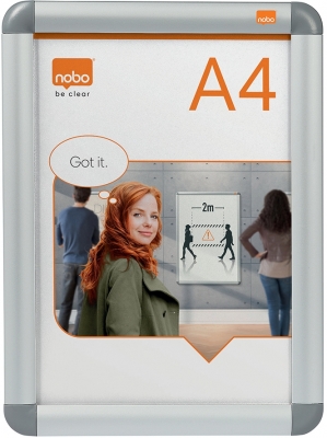 Rama pentru perete, aluminiu, cu clip, A4, gri NOBO