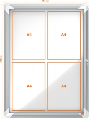 Avizier Premium Plus, interior, otel emailat, 4x A4, cu usa si cheie, magnetic, alb NOBO