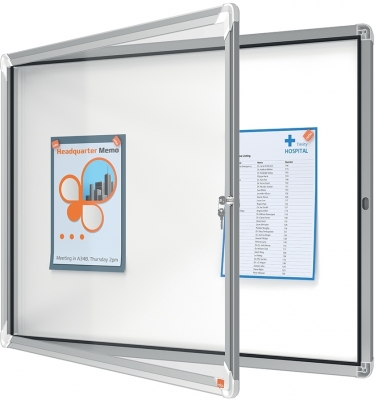 Avizier Premium Plus, interior, otel emailat, 8x A4, cu usa si cheie, magnetic, alb NOBO