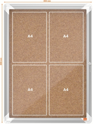 Avizier Premium Plus, interior, pluta, 4x A4, cu usa si cheie, natur NOBO