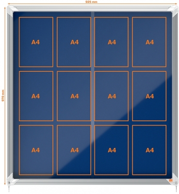 Avizier Premium Plus, interior, material textil, 12x A4, geam glisant si cheie, albastru NOBO