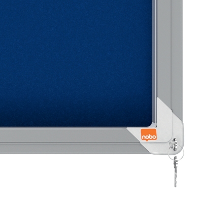 Avizier Premium Plus, interior, material textil, 12x A4, geam glisant si cheie, albastru NOBO