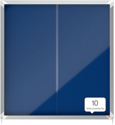 Avizier Premium Plus, interior, material textil, 12x A4, geam glisant si cheie, albastru NOBO